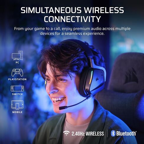 Corsair Void v2 MAX Wireless Gaming Headset for PC, PS5, PS4, Switch, Mobile - Simultaneous 2.4GHz+Bluetooth, Dolby Atmos, Sonarworks SoundID, 70Hr Battery, Fast Charging, Clear Microphone - Carbon in Saudi Arabia