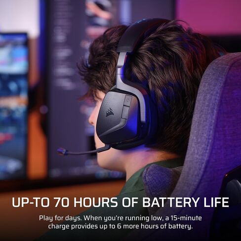 Corsair Void v2 MAX Wireless Gaming Headset for PC, PS5, PS4, Switch, Mobile - Simultaneous 2.4GHz+Bluetooth, Dolby Atmos, Sonarworks SoundID, 70Hr Battery, Fast Charging, Clear Microphone - Carbon in Saudi Arabia