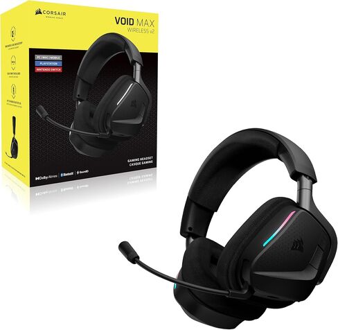 Corsair Void v2 MAX Wireless Gaming Headset for PC, PS5, PS4, Switch, Mobile - Simultaneous 2.4GHz+Bluetooth, Dolby Atmos, Sonarworks SoundID, 70Hr Battery, Fast Charging, Clear Microphone - Carbon in Saudi Arabia