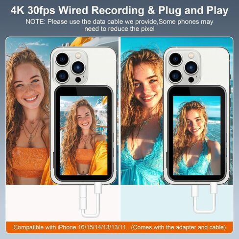 Phone Vlog Selfie Monitor Screen Wireless Magnetic Back Camera Monitor 4K 30fps Bluetooth Remote No Delay Rear Camera for Selfie Vlog Live Stream, in Saudi Arabia