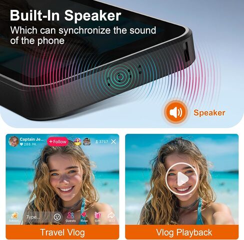 Phone Vlog Selfie Monitor Screen Wireless Magnetic Back Camera Monitor 4K 30fps Bluetooth Remote No Delay Rear Camera for Selfie Vlog Live Stream, in Saudi Arabia