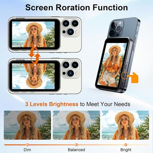 Phone Vlog Selfie Monitor Screen Wireless Magnetic Back Camera Monitor 4K 30fps Bluetooth Remote No Delay Rear Camera for Selfie Vlog Live Stream, in Saudi Arabia