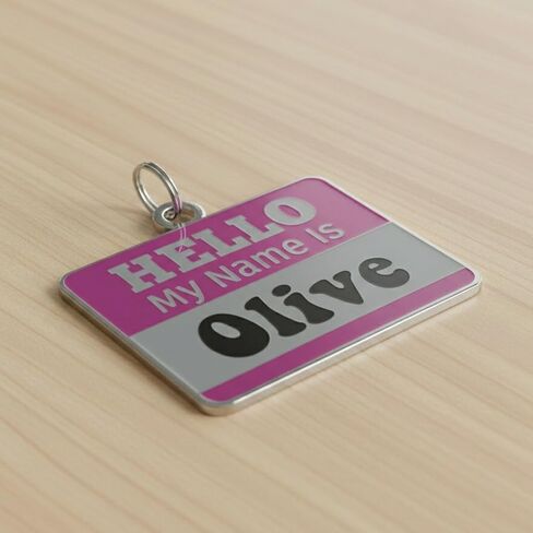 Personalized Dog & Cat ID Tags - Choose from 25+ Tag Designs - Free 5 Lines Custom Engraved - Unique, Cute, Funny, Sassy Pet Tag (Hello My Name is Badge - Teal, Small (1 inch)) in Saudi Arabia