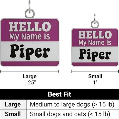 Personalized Dog & Cat ID Tags - Choose from 25+ Tag Designs - Free 5 Lines Custom Engraved - Unique, Cute, Funny, Sassy Pet Tag (Hello My Name is Badge - Teal, Small (1 inch)) in Saudi Arabia