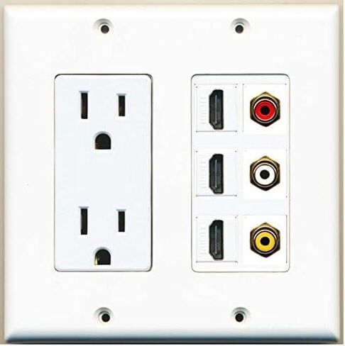 RiteAV - 2 x 15 Amp 125V Power Outlet 3 x HDMI and 3 x RCA Port Wall Plate - Stainless Steel/Gray in Saudi Arabia