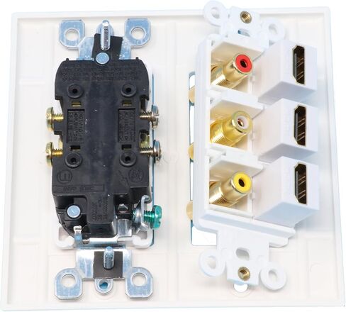 RiteAV - 2 x 15 Amp 125V Power Outlet 3 x HDMI and 3 x RCA Port Wall Plate - Stainless Steel/Gray in Saudi Arabia