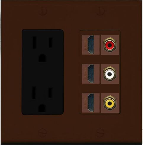 RiteAV - 2 x 15 Amp 125V Power Outlet 3 x HDMI and 3 x RCA Port Wall Plate - Stainless Steel/Gray in Saudi Arabia