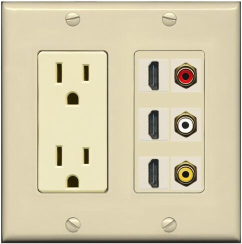 RiteAV - 2 x 15 Amp 125V Power Outlet 3 x HDMI and 3 x RCA Port Wall Plate - Stainless Steel/Gray in Saudi Arabia
