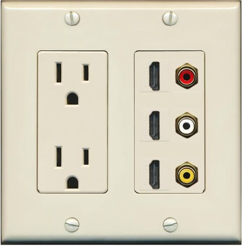 RiteAV - 2 x 15 Amp 125V Power Outlet 3 x HDMI and 3 x RCA Port Wall Plate - Stainless Steel/Gray in Saudi Arabia