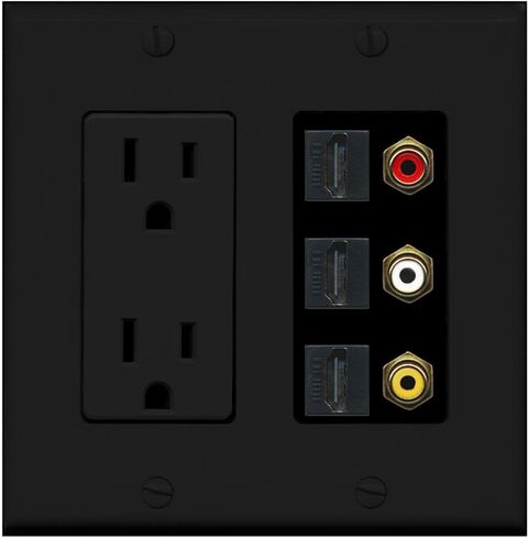 RiteAV - 2 x 15 Amp 125V Power Outlet 3 x HDMI and 3 x RCA Port Wall Plate - Stainless Steel/Gray in Saudi Arabia