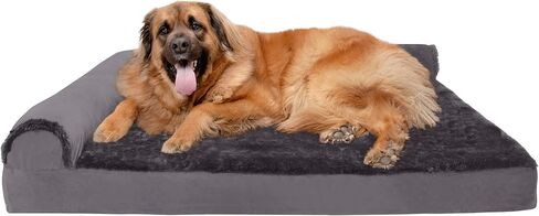 Furhaven orthopedic dog bed للكلاب الكبيرة مع الأضواء القابلة للإزالة والغطاء القابل للغسل ، للكلاب التي تصل إلى 95 رطلاً - طباعة أفخم ولوز على شكل l - اللوز الأزرق ، جامبو/ xl in Saudi Arabia