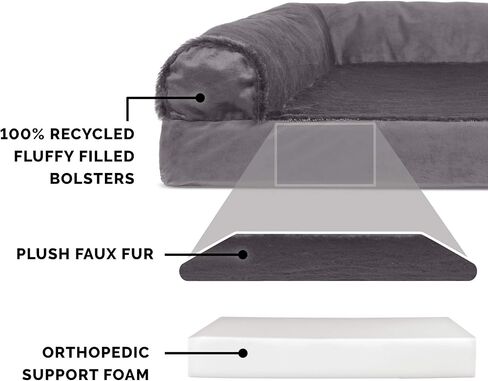 Furhaven orthopedic dog bed للكلاب الكبيرة مع الأضواء القابلة للإزالة والغطاء القابل للغسل ، للكلاب التي تصل إلى 95 رطلاً - طباعة أفخم ولوز على شكل l - اللوز الأزرق ، جامبو/ xl in Saudi Arabia