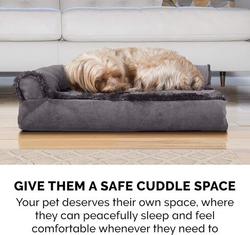 Furhaven orthopedic dog bed للكلاب الكبيرة مع الأضواء القابلة للإزالة والغطاء القابل للغسل ، للكلاب التي تصل إلى 95 رطلاً - طباعة أفخم ولوز على شكل l - اللوز الأزرق ، جامبو/ xl in Saudi Arabia