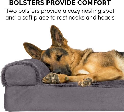 Furhaven orthopedic dog bed للكلاب الكبيرة مع الأضواء القابلة للإزالة والغطاء القابل للغسل ، للكلاب التي تصل إلى 95 رطلاً - طباعة أفخم ولوز على شكل l - اللوز الأزرق ، جامبو/ xl in Saudi Arabia