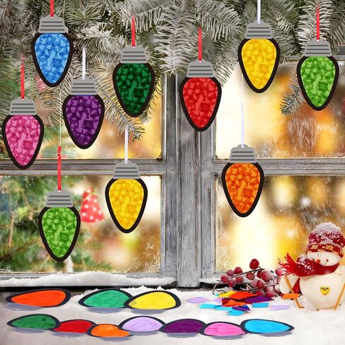 FUCEROUS 32 Set Fall Harvest Suncatcher Craft Kit Autumn DIY Hanging Hanging Maple Leaf Pumpkin Acorn Design Colorful Tissue Paper Home Classroom Decord Window Decor in Saudi Arabia