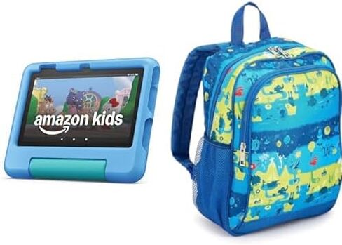 Amazon Fire 7 Kids tablet, ages 3-7 (16GB, Blue) + Backpack Bundle in Saudi Arabia