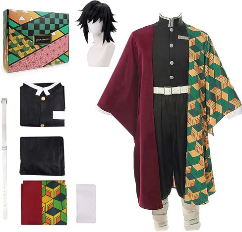 Kahopy Anime Cosplay Costume Tanjiro Zenitsu Shinobu Giyu Mitsuri Outfit Set with Wig Earrings Uniform for Halloween(Tan-S) in Saudi Arabia