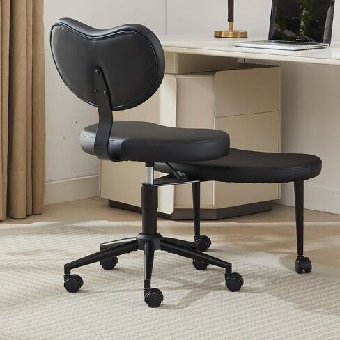 Modern Kneeling Chair with Wheels, Ergonomic Office Desk Chairs, Ajustable Height Posture Support Rotating Stool, Cross Legged Chair for Mediation & Yoga,White Sherpa Fabric Upholstery in Kuwait