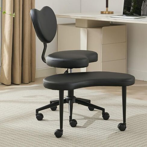 Modern Kneeling Chair with Wheels, Ergonomic Office Desk Chairs, Ajustable Height Posture Support Rotating Stool, Cross Legged Chair for Mediation & Yoga,White Sherpa Fabric Upholstery in Kuwait