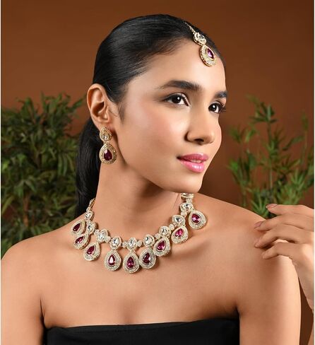 I Jewels Indian Wedding Bollywood Gold Plated Traditional Kundan & Stone Choker Necklace Jewellery With Earrings Set for Women/Girls in Kuwait