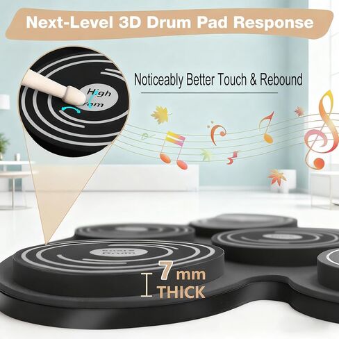 Electronic Drum Set with 7 Colorful LED Light Patterns, Enhanced Rebound Feel Drum Kit Featuring Bluetooth MIDI, Dual Speakers and 9 Drum Pads, for Kids and Adult Beginners in Saudi Arabia