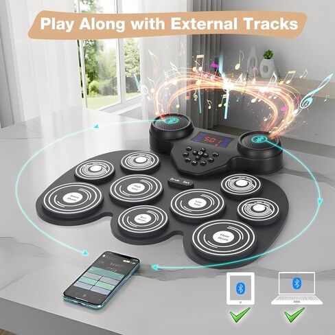 Electronic Drum Set with 7 Colorful LED Light Patterns, Enhanced Rebound Feel Drum Kit Featuring Bluetooth MIDI, Dual Speakers and 9 Drum Pads, for Kids and Adult Beginners in Saudi Arabia