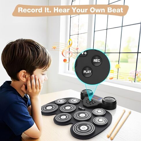 Electronic Drum Set with 7 Colorful LED Light Patterns, Enhanced Rebound Feel Drum Kit Featuring Bluetooth MIDI, Dual Speakers and 9 Drum Pads, for Kids and Adult Beginners in Saudi Arabia