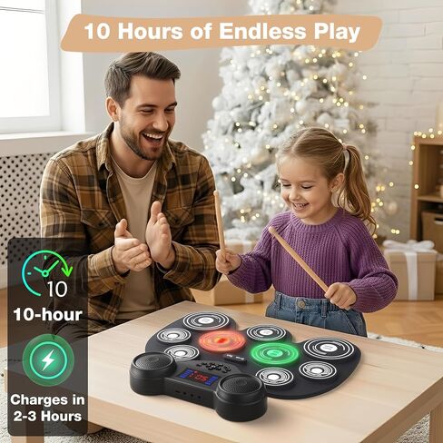 Electronic Drum Set with 7 Colorful LED Light Patterns, Enhanced Rebound Feel Drum Kit Featuring Bluetooth MIDI, Dual Speakers and 9 Drum Pads, for Kids and Adult Beginners in Saudi Arabia