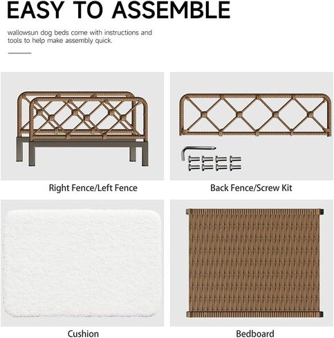 Dog Bed with Cushion, Cooling Elevated Raised Beds with Rattan Breathable Mesh and Universal Mat, Indoor & Outdoor Pet Cots for Small Dog, Brown in Kuwait