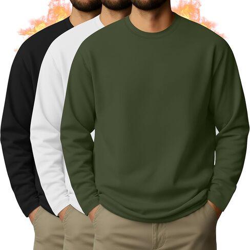 3 Pcs Mens Big and Tall Thermal Shirts Long Sleeve Crew Neck Base Layer Casual Fleece Plus Size Warm Sweatshirts in Saudi Arabia