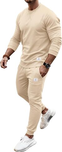 PLEPAN Men's 2 Piece Sweatsuit Lightweight Long Sleeve Crewneck Pullover Jogger Matching Sets Casual Outfits Tracksuit in Kuwait