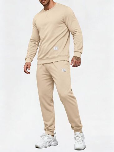 PLEPAN Men's 2 Piece Sweatsuit Lightweight Long Sleeve Crewneck Pullover Jogger Matching Sets Casual Outfits Tracksuit in Kuwait
