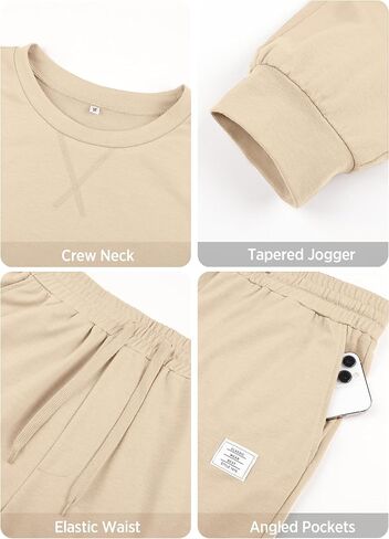 PLEPAN Men's 2 Piece Sweatsuit Lightweight Long Sleeve Crewneck Pullover Jogger Matching Sets Casual Outfits Tracksuit in Kuwait