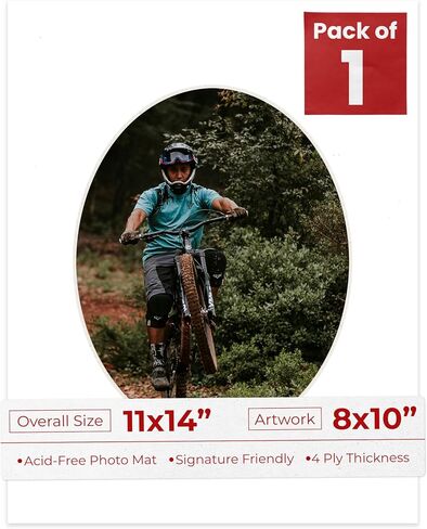 11x14 Mat Bevel Cut for 8x10 Photos - Precut Black Oval Shaped Photo Mat Board Opening - Acid Free Matte to Protect Your Pictures - Bevel Cut for Family Photos, Pack of 1 Matboard in Saudi Arabia