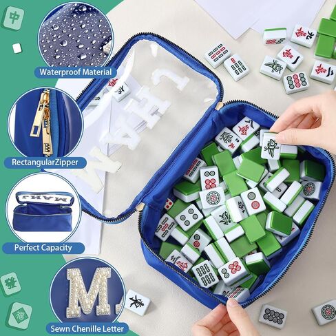Empty Mahjong Tile Bag American Purple PVC Clear Mahjong Case Size 166 Waterproof Zippered Storage Tile Holder Rack Bag for Game Lover Gift Travel (Case Only) in Saudi Arabia