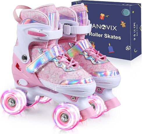 Roller Skates for Kids, 4 Size Adjustable Rollerskates with Light Up Wheels, 10C to 6 Beginner Youth Roller Skates for Girls Boys Toddlers Indoor Outdoor in Saudi Arabia
