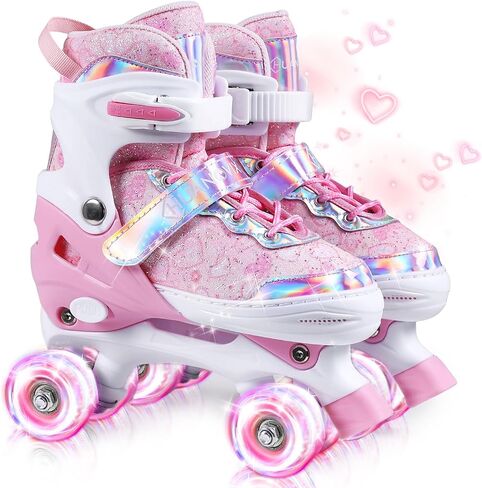 Roller Skates for Kids, 4 Size Adjustable Rollerskates with Light Up Wheels, 10C to 6 Beginner Youth Roller Skates for Girls Boys Toddlers Indoor Outdoor in Saudi Arabia