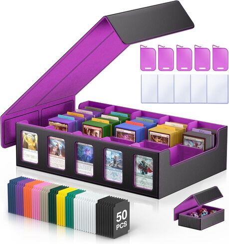 Trading Card Storage Box 3900+ Capacity - 5-Row Card Case with Magnetic Lid & Commander Display for MTG TCG Sports Cards,Includes 5 Toploaders/50 Dividers/10 Stoppers/Dice Box/Cleaning Cloth in Saudi Arabia