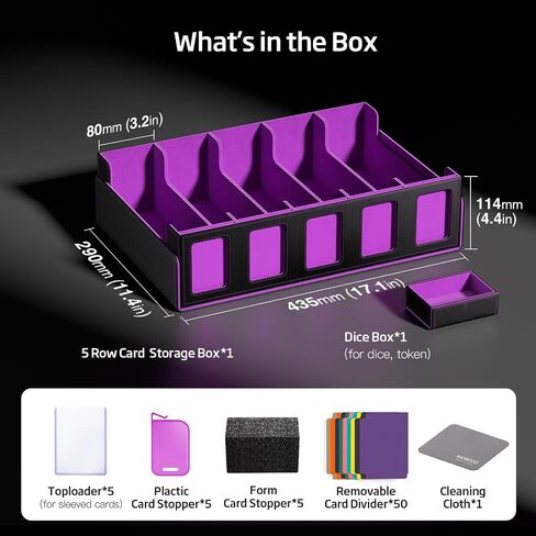Trading Card Storage Box 3900+ Capacity - 5-Row Card Case with Magnetic Lid & Commander Display for MTG TCG Sports Cards,Includes 5 Toploaders/50 Dividers/10 Stoppers/Dice Box/Cleaning Cloth in Saudi Arabia