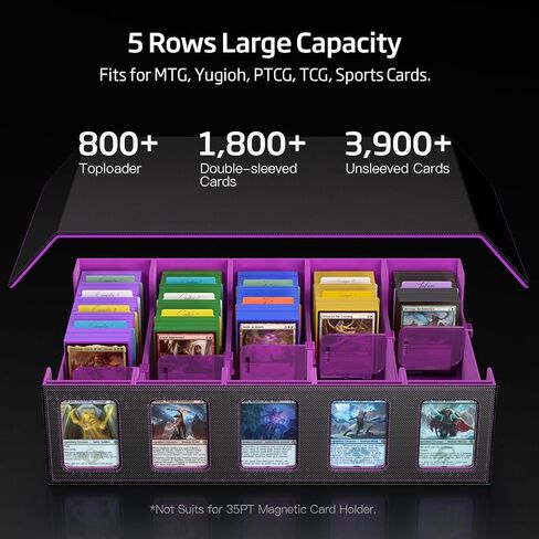 Trading Card Storage Box 3900+ Capacity - 5-Row Card Case with Magnetic Lid & Commander Display for MTG TCG Sports Cards,Includes 5 Toploaders/50 Dividers/10 Stoppers/Dice Box/Cleaning Cloth in Saudi Arabia