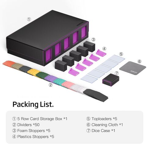 Trading Card Storage Box 3900+ Capacity - 5-Row Card Case with Magnetic Lid & Commander Display for MTG TCG Sports Cards,Includes 5 Toploaders/50 Dividers/10 Stoppers/Dice Box/Cleaning Cloth in Saudi Arabia