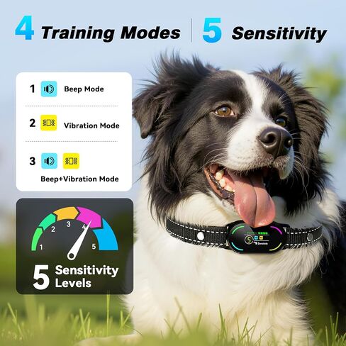 Rechargeable Smart Collar with 4 Adjustable Modes Beep Vibration, Dog Bark Collar with 5 Adjustable Sensitivities, Anti Barking Device for Large Dogs, IP67 Waterproof in Saudi Arabia