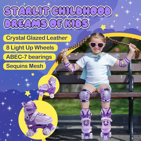 Kids Roller Skates for Girls Boys 4 Size Adjustable Ages 3-5 5-8 6-12 Quad Rollerskates with Light Up Wheels for Beginner Children's Birthday Gift patines para niñas Outdoor Sports in Saudi Arabia