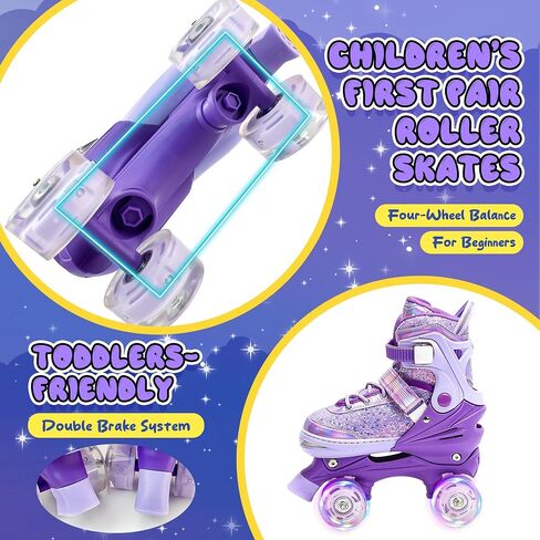 Kids Roller Skates for Girls Boys 4 Size Adjustable Ages 3-5 5-8 6-12 Quad Rollerskates with Light Up Wheels for Beginner Children's Birthday Gift patines para niñas Outdoor Sports in Saudi Arabia
