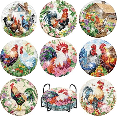 8 PCS Aurora Diamond Art Coasters Kits with Holder ، Landscape Diamond Painting Coasters Cits for البالغين ، DIY 5D Nature Scenery Diamond Dots Small Mini Kit Full Drill Art Craft Supplies 4 × 4 بوصة in Kuwait