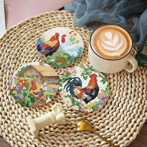 8 PCS Aurora Diamond Art Coasters Kits with Holder ، Landscape Diamond Painting Coasters Cits for البالغين ، DIY 5D Nature Scenery Diamond Dots Small Mini Kit Full Drill Art Craft Supplies 4 × 4 بوصة in Kuwait