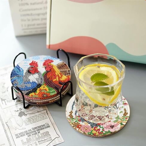 8 PCS Aurora Diamond Art Coasters Kits with Holder ، Landscape Diamond Painting Coasters Cits for البالغين ، DIY 5D Nature Scenery Diamond Dots Small Mini Kit Full Drill Art Craft Supplies 4 × 4 بوصة in Kuwait