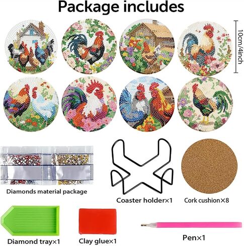 8 PCS Aurora Diamond Art Coasters Kits with Holder ، Landscape Diamond Painting Coasters Cits for البالغين ، DIY 5D Nature Scenery Diamond Dots Small Mini Kit Full Drill Art Craft Supplies 4 × 4 بوصة in Kuwait