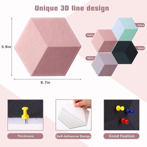 Tegeme 16 Pcs Hexagon Felt Cork Board for Walls, 6.7 x 5.9 Inches Self Adhesive DIY Notice Bulletin Board for Back to School Decor Office Wall Home Stickers Memos Photos Display(Classic) in Saudi Arabia