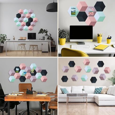 Tegeme 16 Pcs Hexagon Felt Cork Board for Walls, 6.7 x 5.9 Inches Self Adhesive DIY Notice Bulletin Board for Back to School Decor Office Wall Home Stickers Memos Photos Display(Classic) in Saudi Arabia